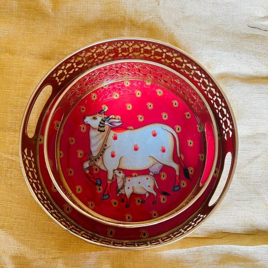 Red Elegance: Cow & Calf Tray Set