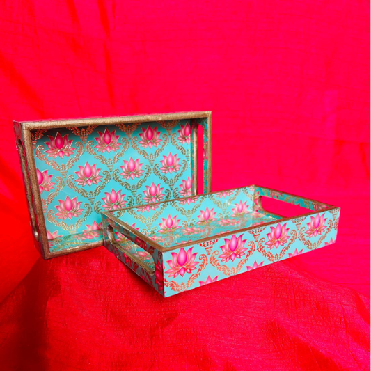 Turquoise Harmony: Nested Lotus Design Trays