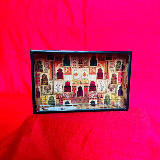 Heritage Charm: Ornate Black Frame Rectangular Tray