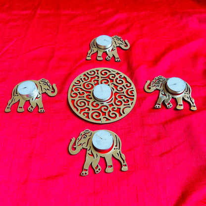 Beautiful Golden Elephant Diya Set