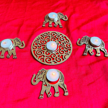 Beautiful Golden Elephant Diya Set