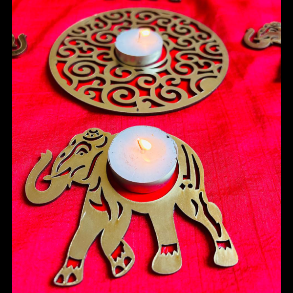 Beautiful Golden Elephant Diya Set