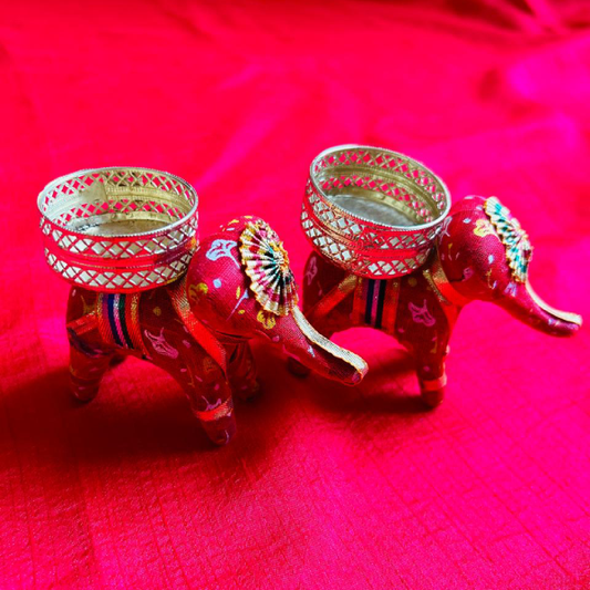 Radiant Elephant Candle Holder Diya Set
