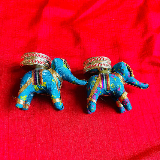 Blue Elephant Candle Holder Diya Set