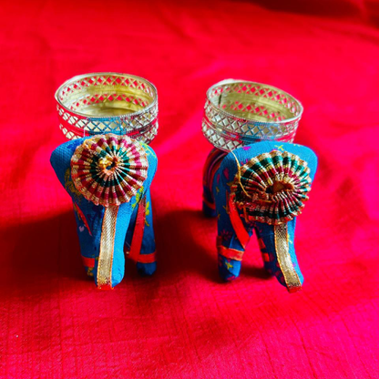 Blue Elephant Candle Holder Diya Set