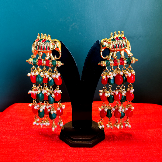 Vibrant Elephant Earrings (Red & Green)