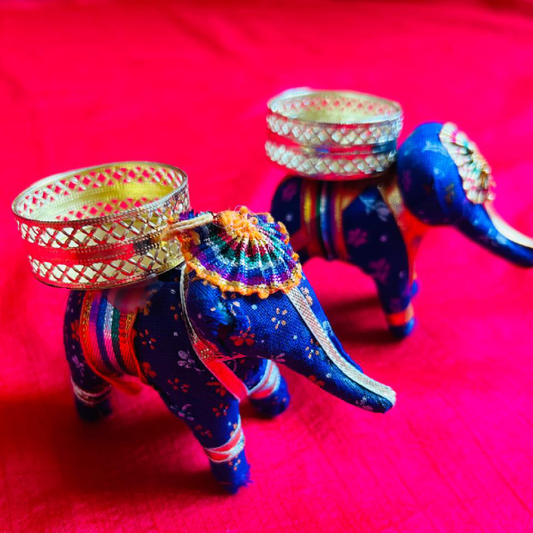 Noble Blue Elephant Candle Diya Set