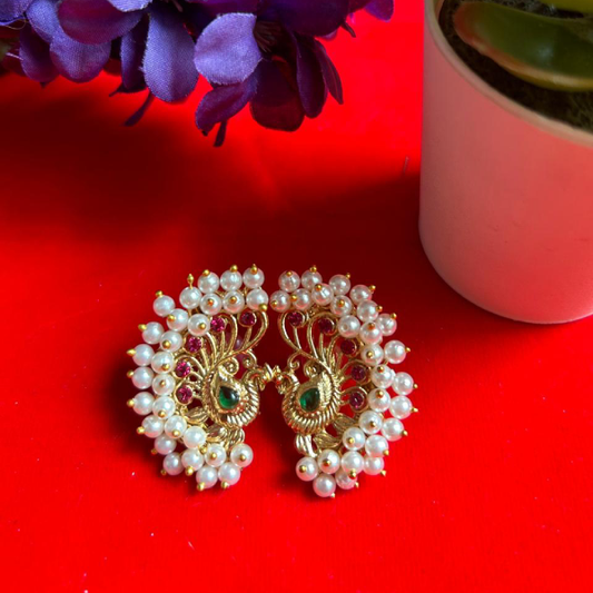 Pearl Feathered Peacock Earrings