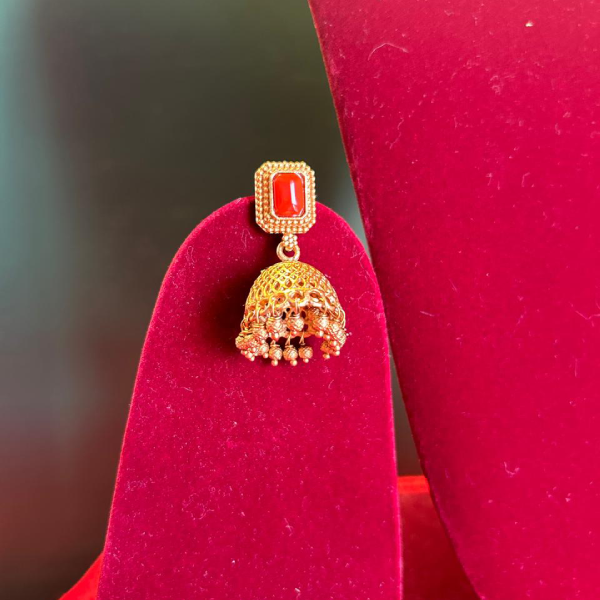 Radiant Red: Gold-Toned Necklace and Earrings Set