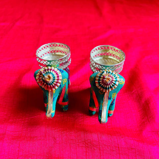 Green Serenity Elephant Candle Holder Set
