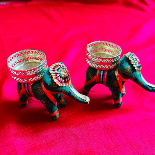 Green Serenity Elephant Candle Holder Set