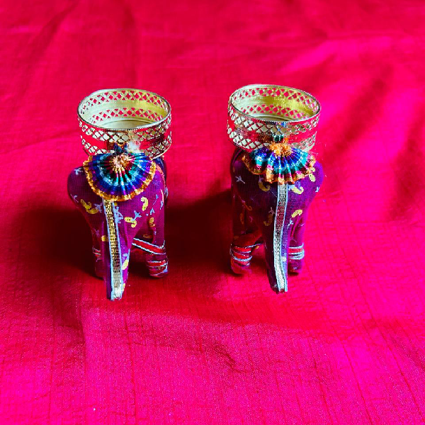 Shimmering Red Elephant Diya Set