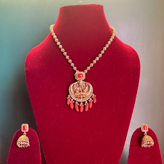 Classic Elegance: Gold-Toned Necklace and Jhumka Earrings Set