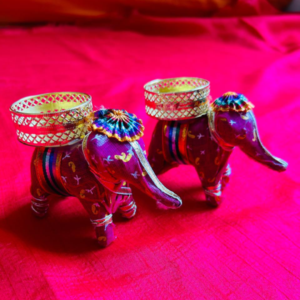 Shimmering Red Elephant Diya Set