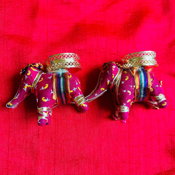 Shimmering Red Elephant Diya Set