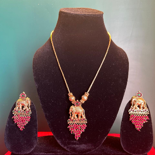 Regal Elephant: Gold-Toned Necklace and Earrings Set