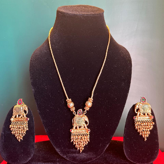 Elephant Royalty: Gold-Toned Necklace and Earrings Set