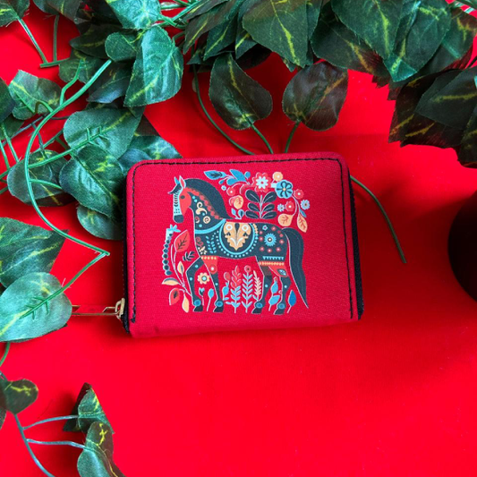 Bold Spirit: Vibrant Red Horse Fabric Wallet