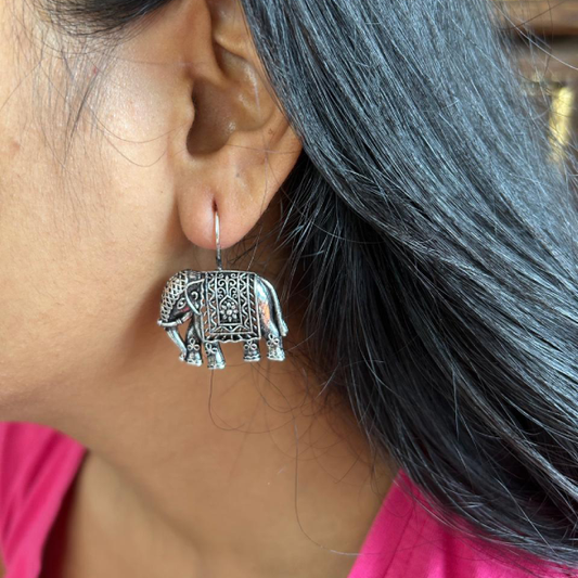 Royal Heritage Oxidized Elephant Earrings