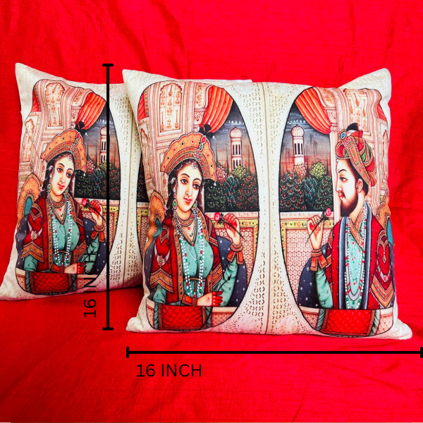 Mughal Majesty: Royal Couple Oval Cushion Covers