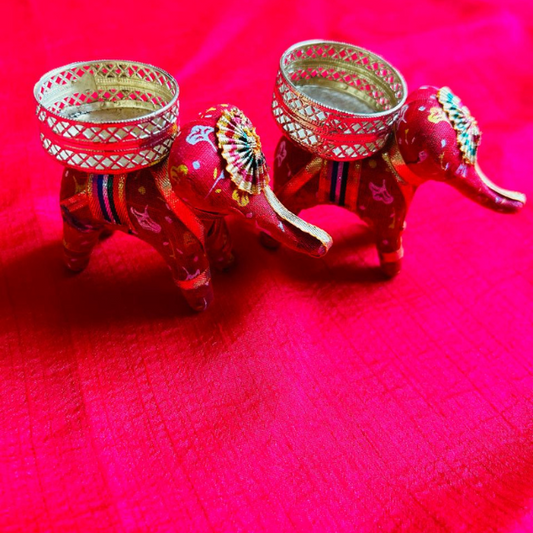 Red Elephant Candle Holder Diya Set