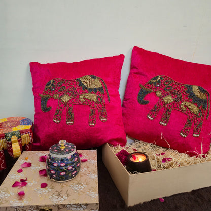 Pink and Gold Elephant Cushion Covers Set