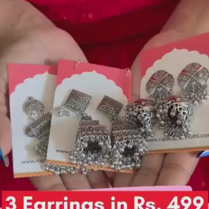 Mehefil Jamm Jaaye Oxidised Silver Earring Combo